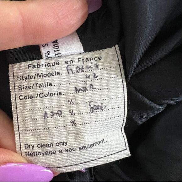 Vintage 1980s Celine Paris Black Silk Lace Sequin Evening Cocktail Dress FR 42 - Picture 9 of 9